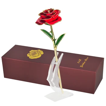 Kadınlar için hediyeler 24k Altın Daldırma Gül Standı ile Ebedi Çiçekler Sonsuza Aşk Kutusu Kız Arkadaşı Düğün Sevgililer Hediye onun için