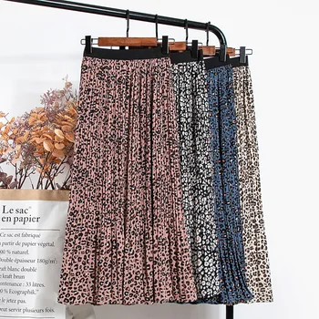 Kadınlar Vintage Leopar Baskı Bir Çizgi Etek Kadın Y2K Yüksek Bel Elastik Midi Etekler Harajuku Pilili Uzun Etek Streetwear 2021