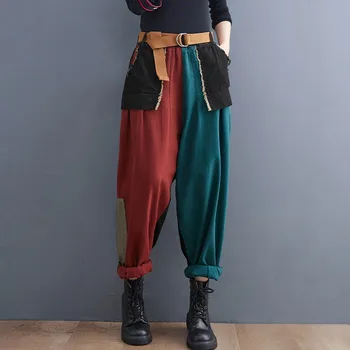 Kadınlar Yüksek Bel Rahat Erkek Arkadaşı Kot Yeni 2021 Sonbahar Vintage Stil Streetwear Patchwork Renk Kadın Denim harem pantolon B1238
