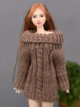Kahverengi El Yapımı Örme Dokuma Kazak Barbie Bebek Giysileri Üstleri Ceket Elbise Elbise Hediyeler Kızlar İçin Çocuk Oyuncak Bebek Aksesuarları