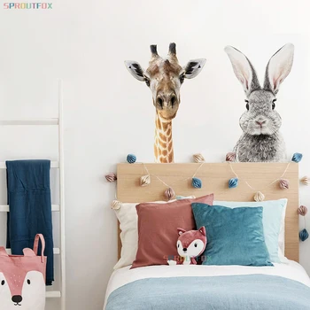 Karikatür Sevimli Hayvanlar duvar çıkartmaları Zürafa Tavşan Geyik Aslan Köpek Kedi Bebek Erkek Odası Kreş Ev Dekorasyon Çocuklar Hayvan Çıkartması