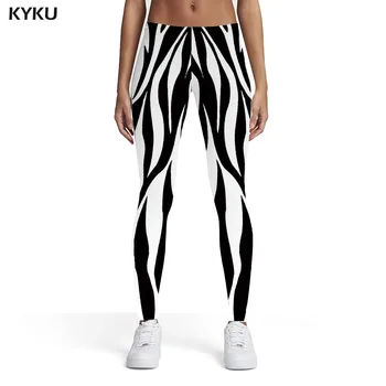 KYKU Siyah Ve Beyaz Tayt Kadın Leopar Baskılı pantolon Zebra Elastik Sanat Leggins Bayan Tayt Pantolon Spor Vücut Geliştirme