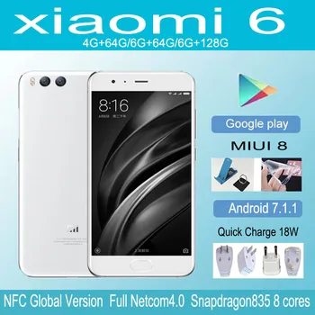 Küresel sürüm xiaomi 6 5.15 inç Android 7.1.1 Parmak İzi 3350 mAh Hızlı şarj cep telefonu