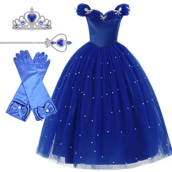 Kız Külkedisi Cosplay Kostüm Çocuklar Noel Gece Elbisesi Bebek Kız Kelebek Mavi Parti Elbise Çocuk Cadılar Bayramı Vestidos