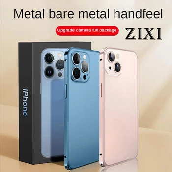Lüks Metal Telefon Kılıfı İçin iPhone 14 13 12 Artı Pro Max Alüminyum Çerçeve Cam Lens Koruma iPhone Mat Arka Panel Kapağı