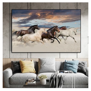 Manzara Boyama Tuval Duvar sanat resmi Baskı ve Poster modern ev dekorasyonu Çerçevesiz Avrupa Koşu Atlar Hayvan