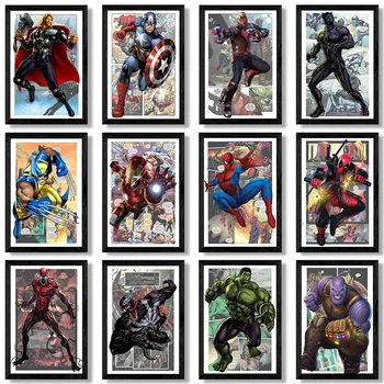 Marvel Süper Kahraman Duvar sanat posterleri Avengers Baskı Demir Adam Örümcek Adam Hulk Siyah Panter Ev Dekor için Tuval Resimleri Resim