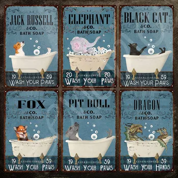 Metal İşareti Duvar Dekor Hayvanlar Banyo Sabunu Teneke İşareti Jack Russell & co Banyo Sabunu Vintage Plak Metal Poster Banyo Dekorasyon için