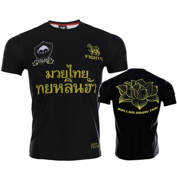 MMA Kısa Kollu Erkek Rashguard T Shirt Baskı Nefes Spor Boks Gömlek Muay Thai Erkek MMA Kickboks Spor Takım Elbise