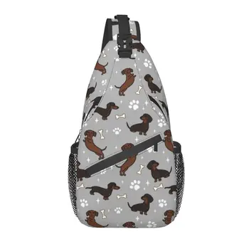 Moda Gri Dachshunds Dackel Crossbody asma sırt çantası Erkekler Wiener Köpek Teckel Omuz Göğüs Çanta Yürüyüş için