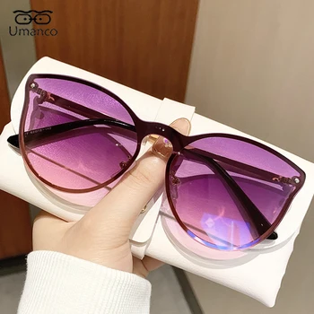 Moda Kedi Göz Güneş Gözlüğü Kadınlar için Mor Degrade Lens Gözlük Metal Çerçeve Güneş Shades UV400 Gözlük