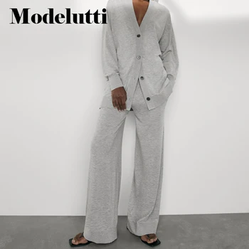 Modelutti 2022 Yeni Bahar Sonbahar Moda Düz bacak pantolon Gevşek Düz Renk Basit Cep zarif Rahat Uzun Dipleri Kadın