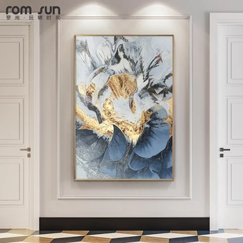 Modern Soyut Çiçek Tuval Boyama Posterler ve Baskılar İskandinav Mavi Duvar Sanatı Resimleri ıçin Oturma Odası Yatak Odası Koridor Ev Dekor