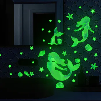 Mor Mermaid Aydınlık duvar çıkartmaları Çocuk Odası Yatak Odası Oturma Odası Ev Dekorasyon Duvar Kağıdı Karanlık Yıldız Sticker