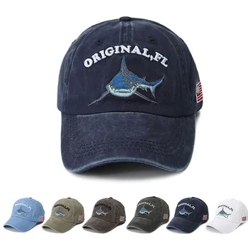 Nakış Yıkanmış Pamuk Köpekbalığı Baba Şapka Erkekler için Vintage beyzbol şapkası Hip Hop Kavisli balıkçılık şapkası Yaz Balık Snapback Kadın Şapka