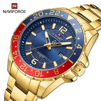 NAVIFORCE En Lüks Altın erkek Saatler İş Klasik Paslanmaz Çelik takvimli saat Su Geçirmez Kuvars Erkek Kol Saati 2021