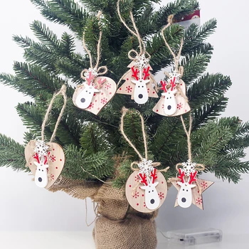 Noel Ağacı Elk Çan Topu Kalp Ahşap Asılı kolye Dekor İçin Ev Noel 2020 Yeni Yıl Dekorasyon Natal Hediye Navidad Kolye