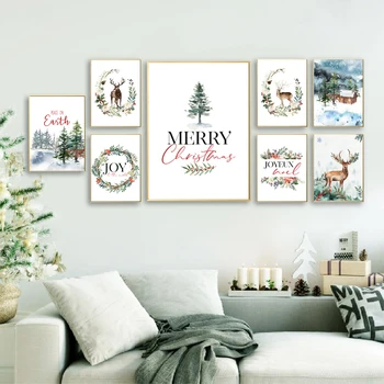 Noel dekoru Noel Tema Sanat Posterler ve Baskılar İskandinav duvar sanatı tuval yağlıboya Resimleri Ev Dekorasyon Yılbaşı Hediyeleri