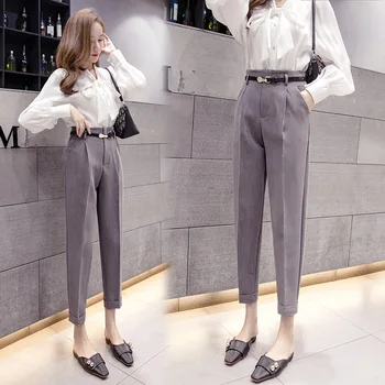 Ofis Bayanlar Yüksek Bel Katı Ayak Bileği Uzunlukta Takım Elbise Pantolon Yüksek Kaliteli Rahat İnce kalem pantolon 2021 Bahar kadın giyim
