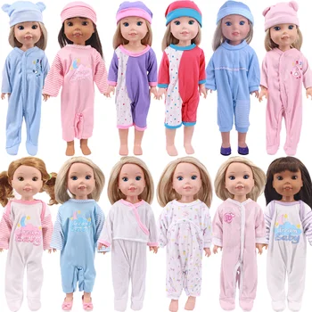 Oyuncak bebek giysileri Sevimli Peluş Pijama + Şapka 14 inç Wellie Wisher 32-34cm Paola Reina Bebek Aksesuarları Pamuk Tulum Nancy Hediyeler