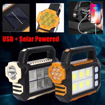 Pil Güneş Enerjili El Feneri Spot USB Şarj Edilebilir acil durum lambası Güçlü Çalışma ışıklı güç bankası kamp feneri