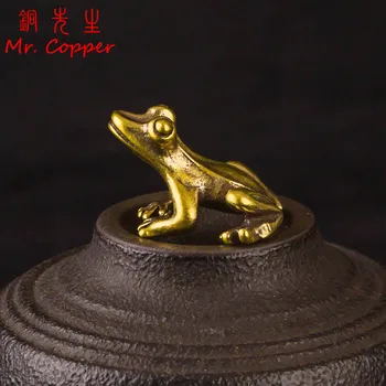 Pirinç Küçük Kurbağa Minyatürleri Figürler Vintage El Yapımı Bakır Hayvan Kurbağa Masaüstü Süsler Ev Dekorasyon El Sanatları Çay Pet Dekor