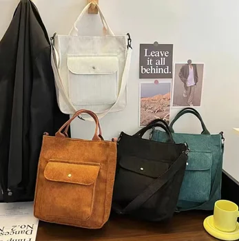 Postacı çantası Kadın 2022 Yeni Kadife Tuval Omuz Crossbody Çanta Moda Eğlence Alışveriş Organizatör Seyahat Düğmesi Çanta