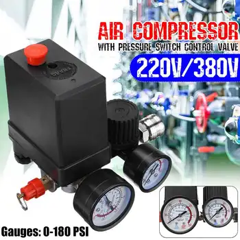 Profesyonel 220 V/380 V hava kompresör pompası Basınç Kontrol Anahtarı 4 Port Regülatörü Görev 0-180PSI Kontrol Vanası Göstergesi İle