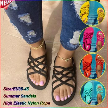 Rahat Kadın Halat Sandalet Ayakkabı Rahat Örgülü Geleneksel Yaratıcılık Moda Flats Sandalet Kadın Yaz plaj ayakkabısı