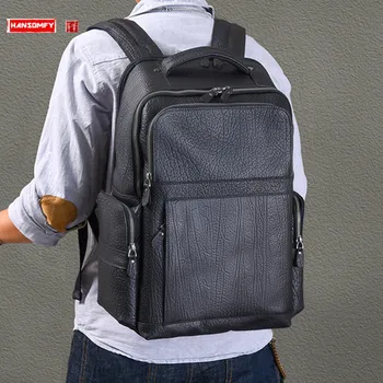 Retro Hakiki Deri Erkek Sırt Çantaları Lüks Iş Büyük Laptop Sırt Çantası okul çantası Kalın Inek Derisi Banliyö seyahat sırt çantaları