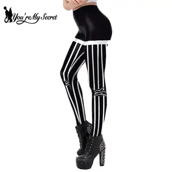 [Sen Benim sırrımsın] Siyah ve Beyaz Doku Pantolon Şerit baskı Yeni Elastik Yüksek Bel Tayt Moda Bayan Streç Pantolon