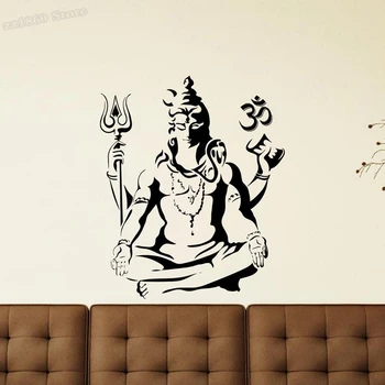 Shiva Duvar Çıkartması Lord Shiva Ohm Sembolü vinil yapışkan Yoga Duvar Dekor Om Işareti Hint Shiva Duvar Sticker Meditasyon Posteri A046