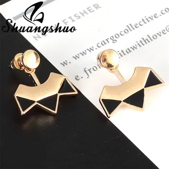 Shuangshuo Yeni Metal Üçgen Geometrik Küpe Kadınlar için Rhinestone Kulak Ceketler Ön Arka Saplama Küpe Piercing Takı Hediye