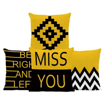 Siyah ve Sarı Geometrik Yastık Kılıfı Mektup Dekoratif kanepe yastığı Kılıfı Yatak Odası Kanepe Süslemeleri araba kılıfı Yastık Kılıfı 45 * 45cm
