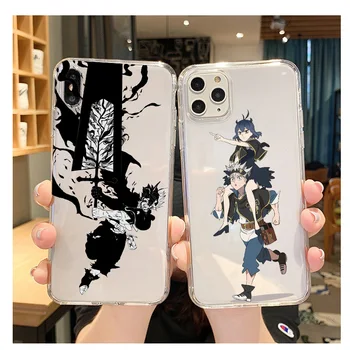 Siyah Yonca Anime Asta Siyah Boğa Yumuşak Silikon Şeffaf Kılıf iphone 12 11 Pro Max X XR XS 8 7 Artı Mini Coque Fundas Capas