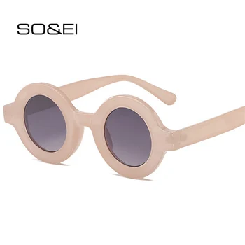 SO & EI Moda Yuvarlak Kadın Güneş Gözlüğü Vintage Şampanya Gözlük Trend Erkekler Shades UV400 Degrade güneş gözlüğü