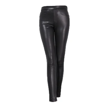 Svadilfari Toptan Yeni 2021 Bahar Kadın İnce yüksek kalite hakiki deri Pantolon Moda Bayanlar Streç kalem pantolon Siyah
