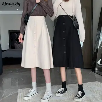 Tek Göğüslü Siyah Etekler Kadın Sonbahar Tasarım 4XL Zarif Bayanlar OL Gevşek Moda İhale Olgun Streetwear Yüksek Bel Rahat