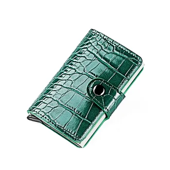 Timsah Desen PU deri kartlık Erkekler Kadınlar için Metal cüzdan RFID Akıllı Mini İş Kredi kart tutucu Kapak
