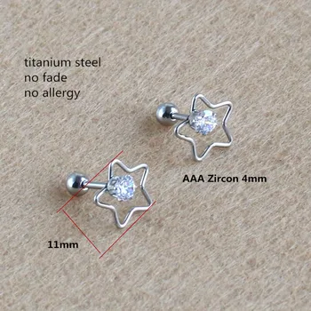 Titanyum Saplama Küpe Vida-geri AAA Zirkon İle 11mm Yıldız-şekil 316 L Paslanmaz Çelik Hiçbir Solmaya Hiçbir Alerji