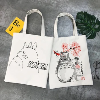 Totoro Alışveriş Çantası Bakkal Çanta Alışveriş Pamuk Tote Çanta Kullanımlık Reciclaje Bez Bolsas Reutilizables Kesesi Tissu