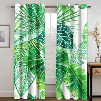Tropikal palmiye Yaprakları Karartma Perdeleri 2 Panel Yatak Odası için Termal Yalıtımlı Perdeler Odası Kararan Pencere Perde Cortinaーーンン