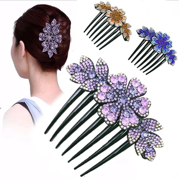Vintage Çiçek Kristal Tokalar Moda Saç Makinesi Topuz Saç Tarak Plastik Parlak Rhinestone Saç Klipleri Kadınlar için saç aksesuarları