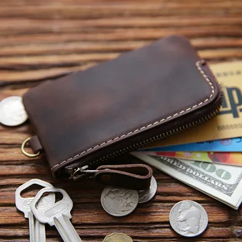 Vintage Çılgın At Deri Küçük bozuk para cüzdanı Mini Hakiki Deri Para Çanta Retro Anahtarlık Küçük Para Çantası