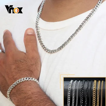 Vnox 18-70cm bordür zinciri Kolye 3-11mm erkek Miami Küba Bağlantı Klasik Punk Ağır Metal Paslanmaz Çelik Uzun Kadın Kolye