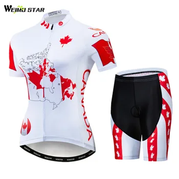 Weimostar Kanada Takımı Bisiklet Jersey Seti Yaz Dağ Bisikleti Giyim Ropa Ciclismo Kadın Kısa Kollu Bisiklet Giyim Bisiklet Seti