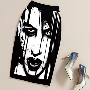Yaz Siyah Gotik Punk Rock Giyim Kalem Etek Marilyn Manson Kadınlar Vintage Midi Bodycon Etekler