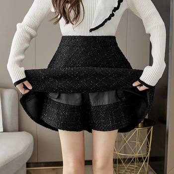 Yeni Moda Tüvit Yün Etek Kadınlar için Yüksek Belli Sonbahar Kış A-line Kısa Mini Etekler Kore Moda Ganimet Mujer Faldas
