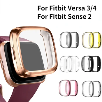 Yumuşak TPU Kılıf Fitbit Versa için 4/3 Bant Su Geçirmez İzle Kabuk Kapak Ekran Koruyucu İle Fitbit Versa için Sense 2