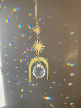 Yıldız Güneş Yakalayıcı / Asılı Altın Kristal Prizma / Güneş Boho Pencere Askısı / noel hediyesi / Aura Gökkuşağı Araba Aksesuarı / Suncatche